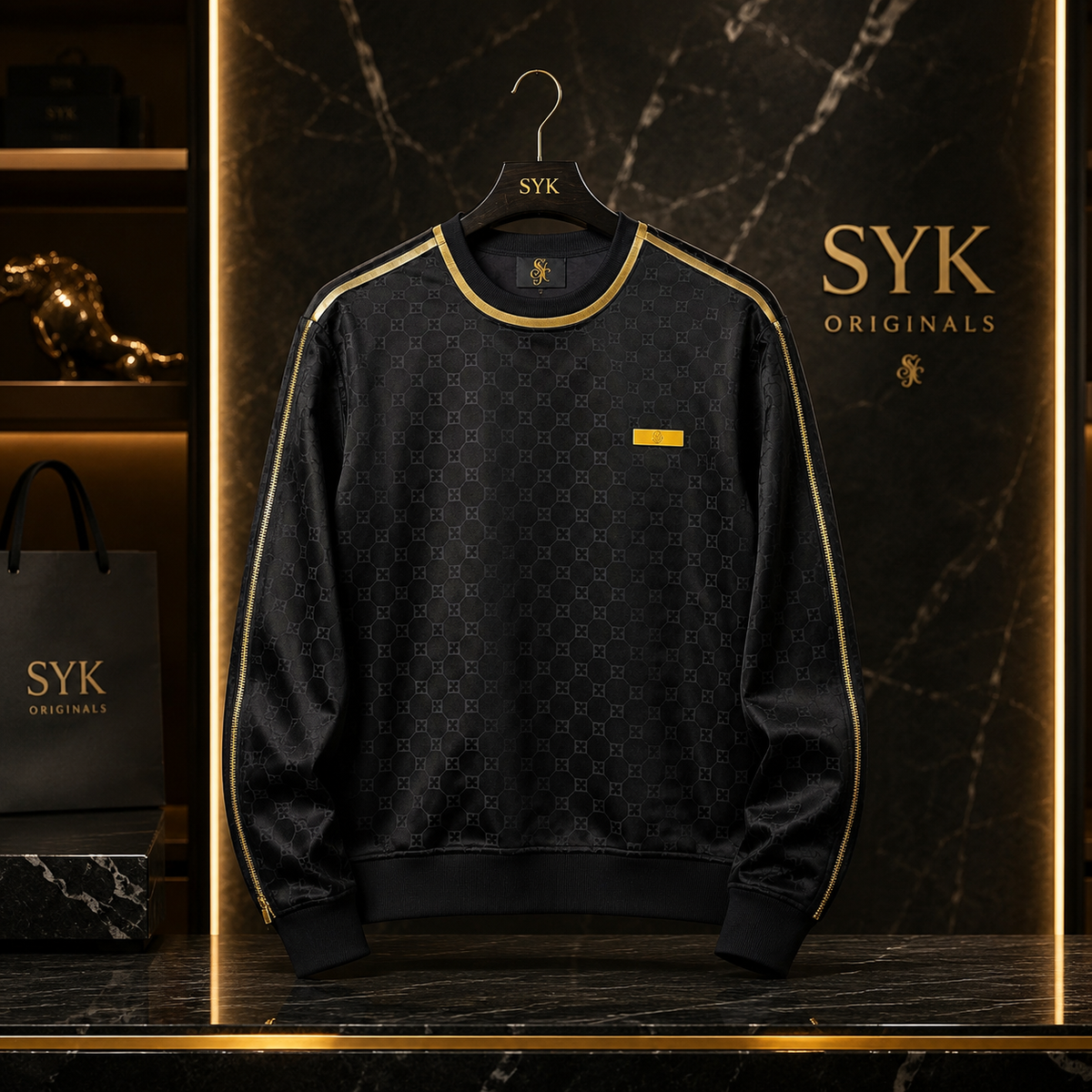 SYK Royal Jacquard Crewneck – Obsidian Gold